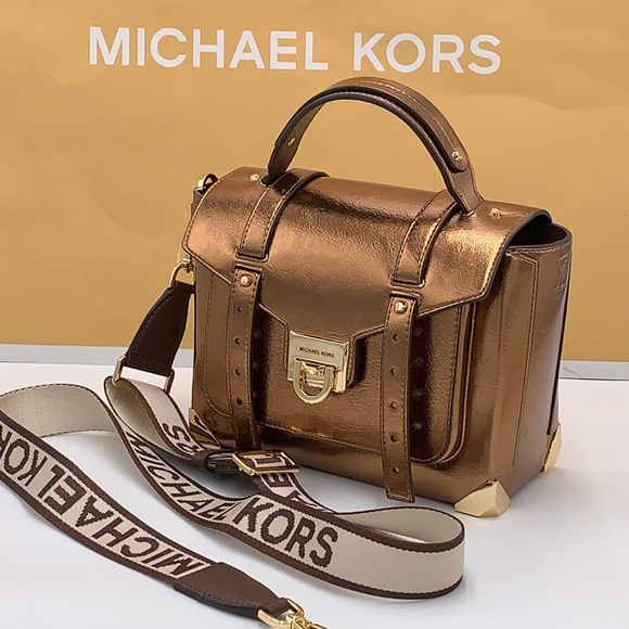 MICHAEL KORS 
Manhattan Medium Top Hand  School Patent Satchel MOCHA COLOR - Picture 4 of 16